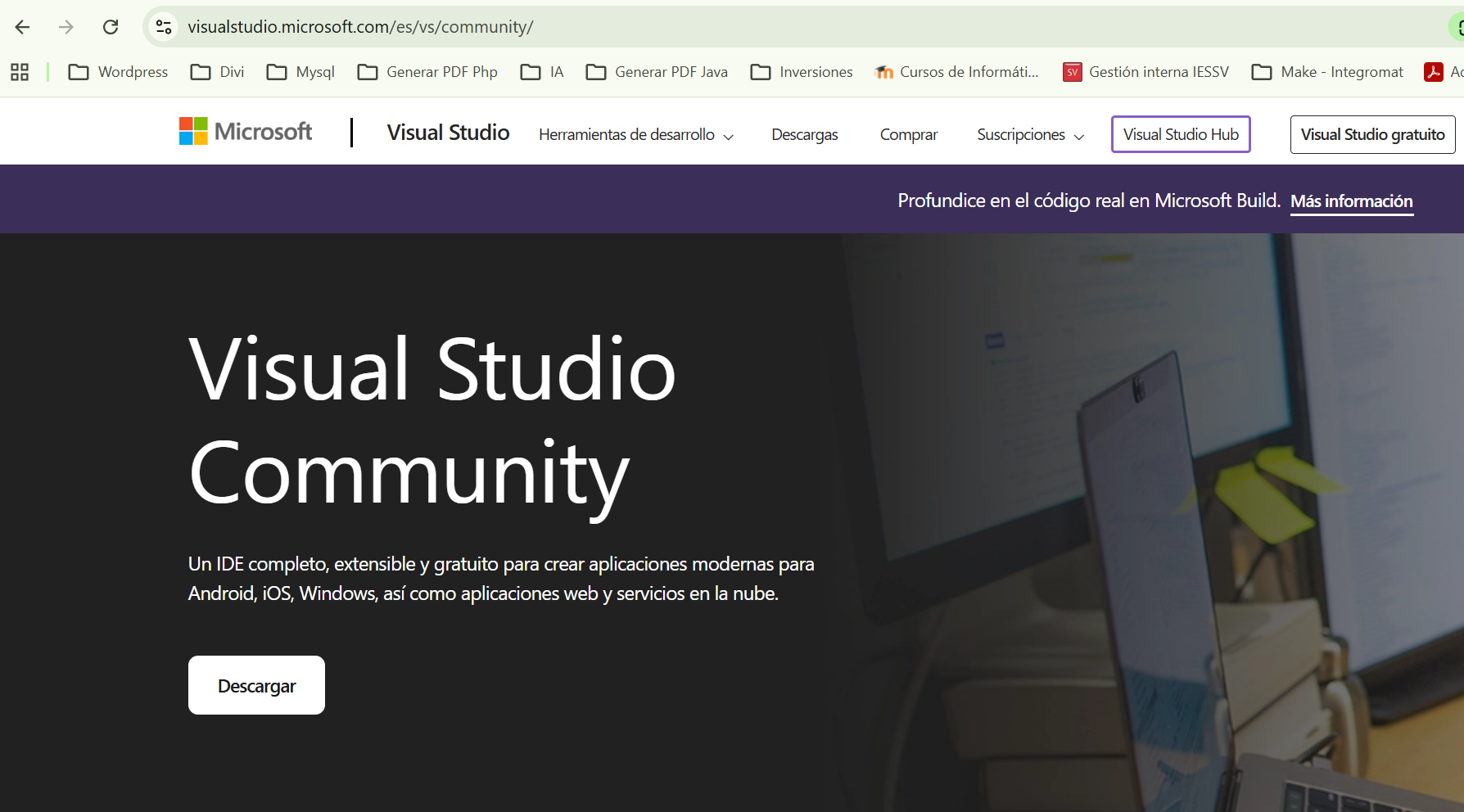 Página de descarga de Visual Studio Community