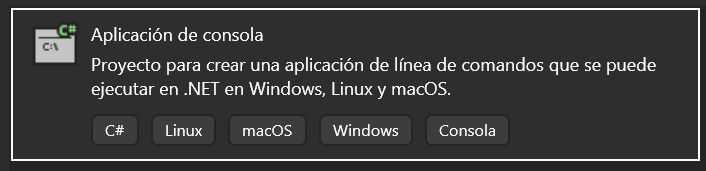 Seleccionar plantilla de aplicación de consola