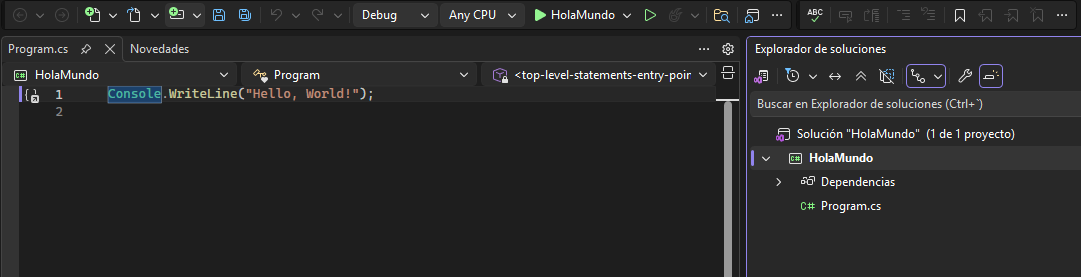 Explorador de soluciones en Visual Studio