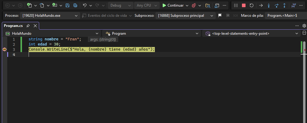 Depuración de excepciones en Visual Studio