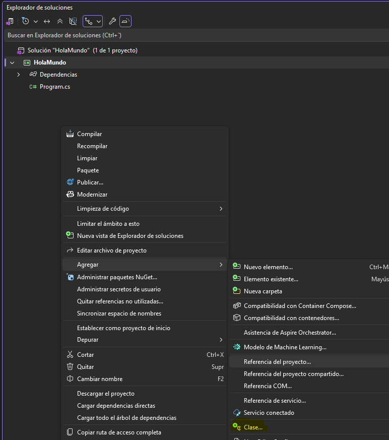 Agregar una nueva clase en Visual Studio