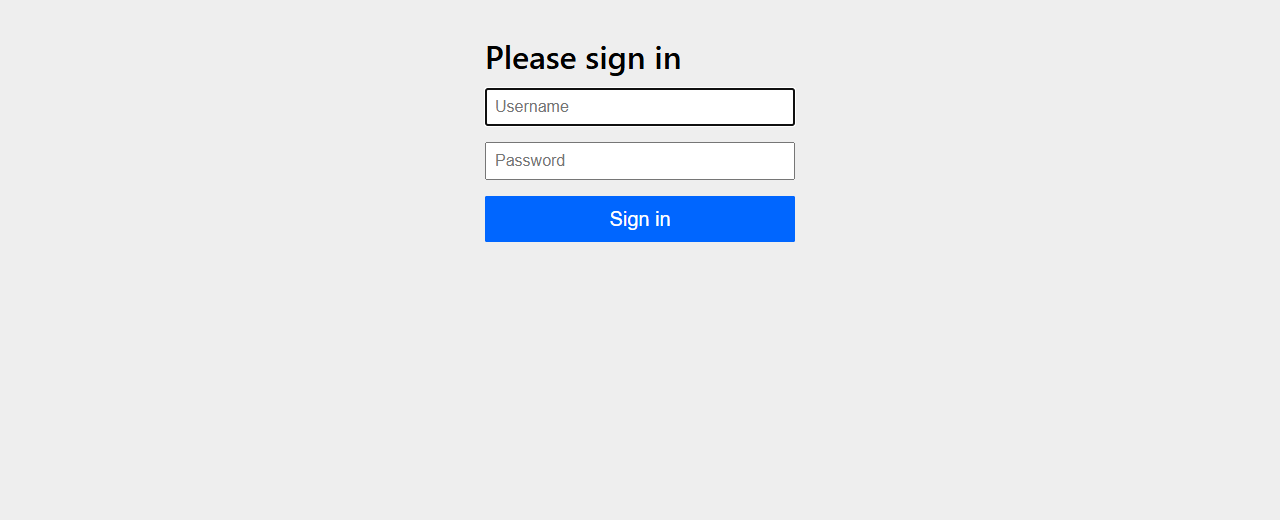 Formulario Please sign in generado por Spring Security con los campos Username y Password y el botón Sign in